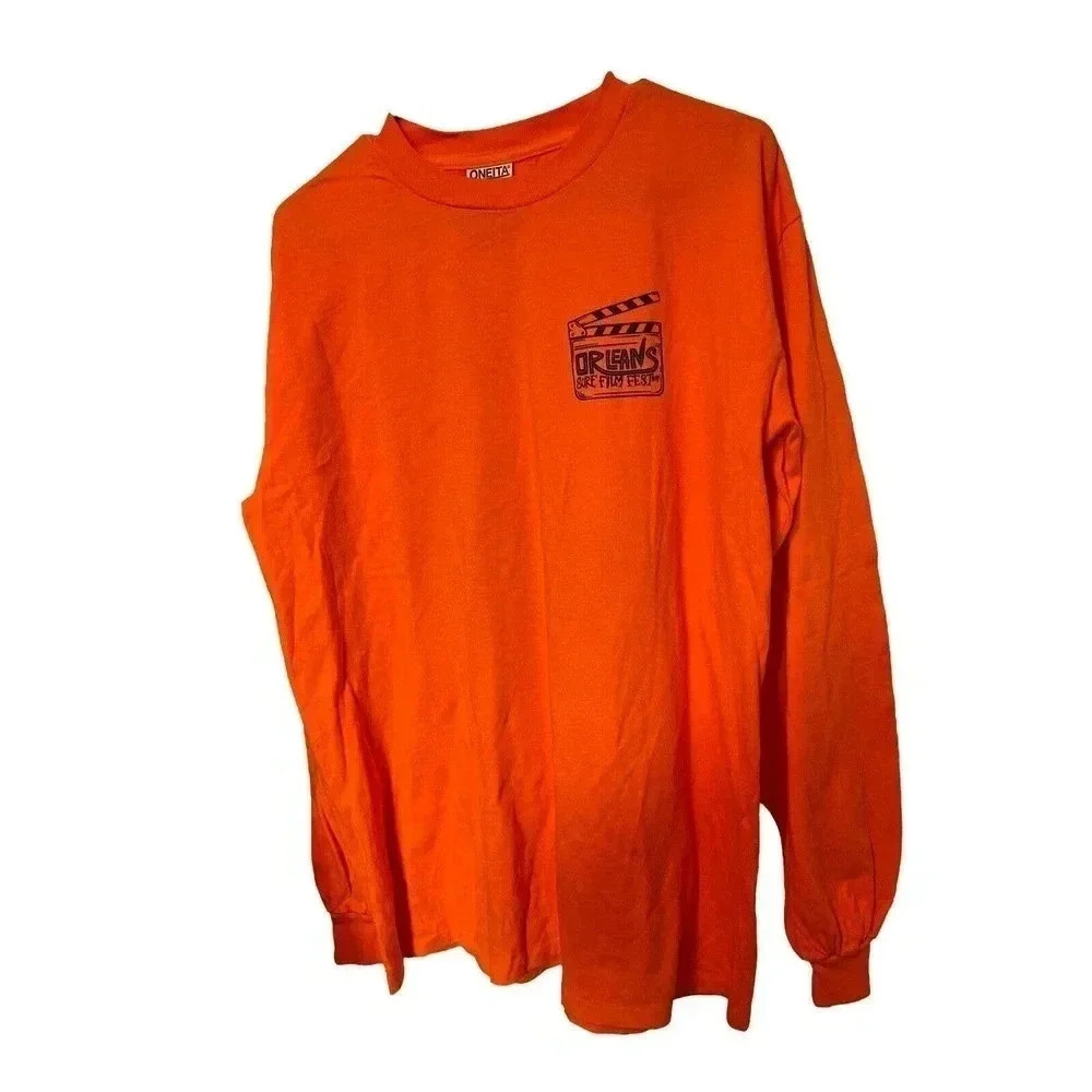 ONEITA PRE SHRUNK MEDIUM ORANGE SHIRT WITH ORLEAN SURF FILM FEST 2019